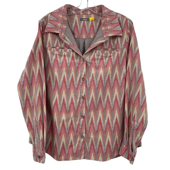 Cabelas Button‎ Up Shirt Women's L Multi Color Chevron Native Print Outdoor - Picture 1 of 9